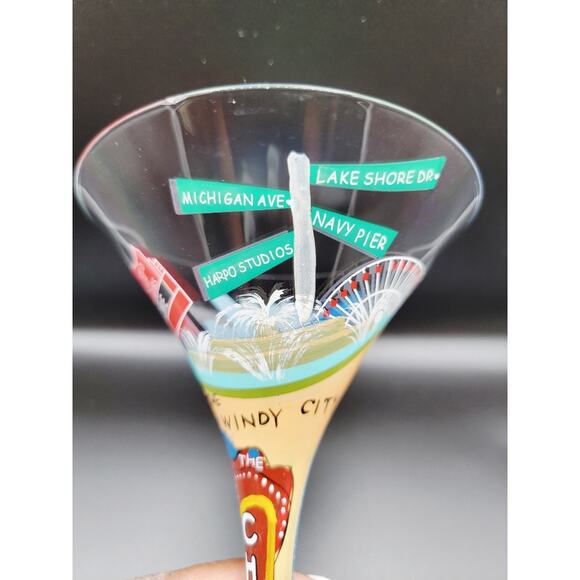 Chicago-tini Martini Glass by Lolita Recipe Windy City Hand-painted - Picture 2 of 10